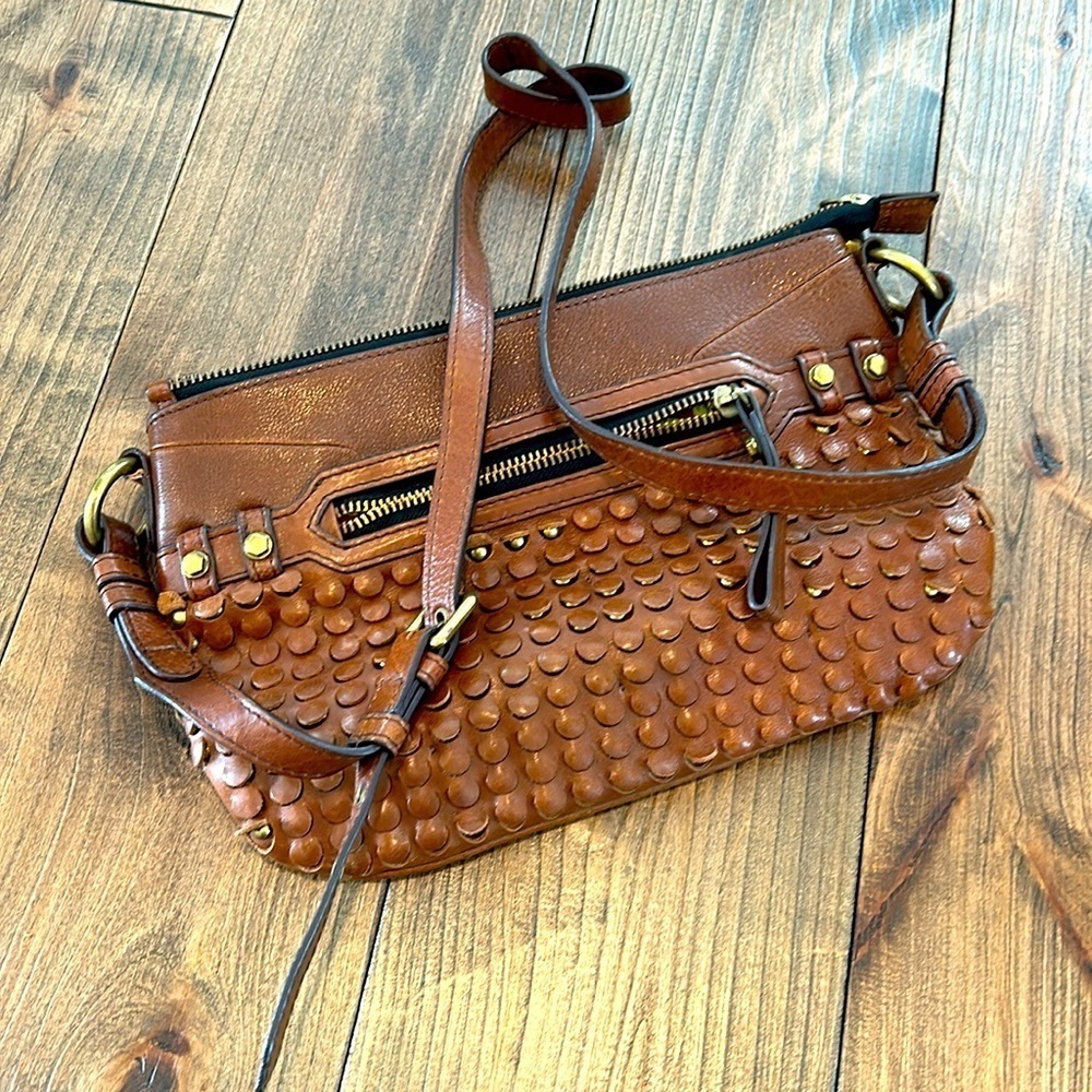 Anthropologie Tan Textured Shoulder Bag